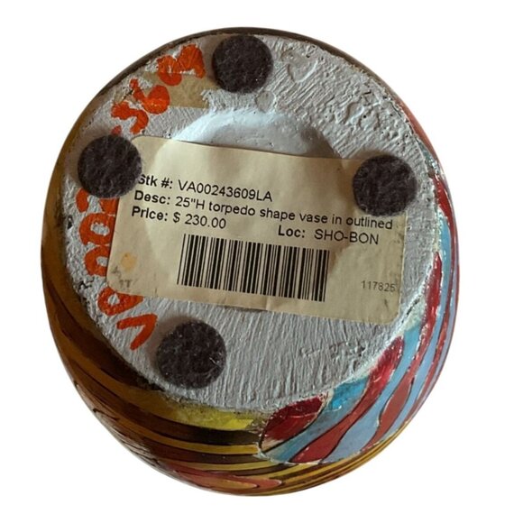 Hand-Painted Torpedo Shape Vase Ceramic Abstract Design No Flaws 24.5" Tall - Picture 6 of 6